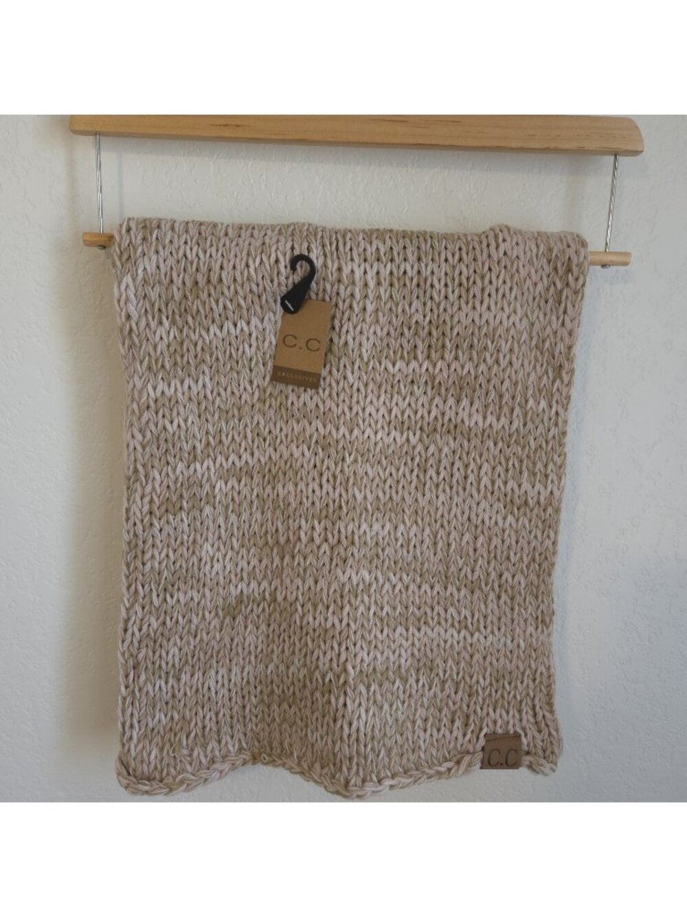 CC Exclusives Cream Pink Neck Warmer Scarf Soft Double Layer Knit Loop